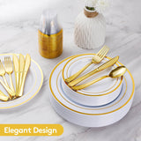 600 Pieces Gold Disposable Plates for 100 Guests, Plastic Plates for Party