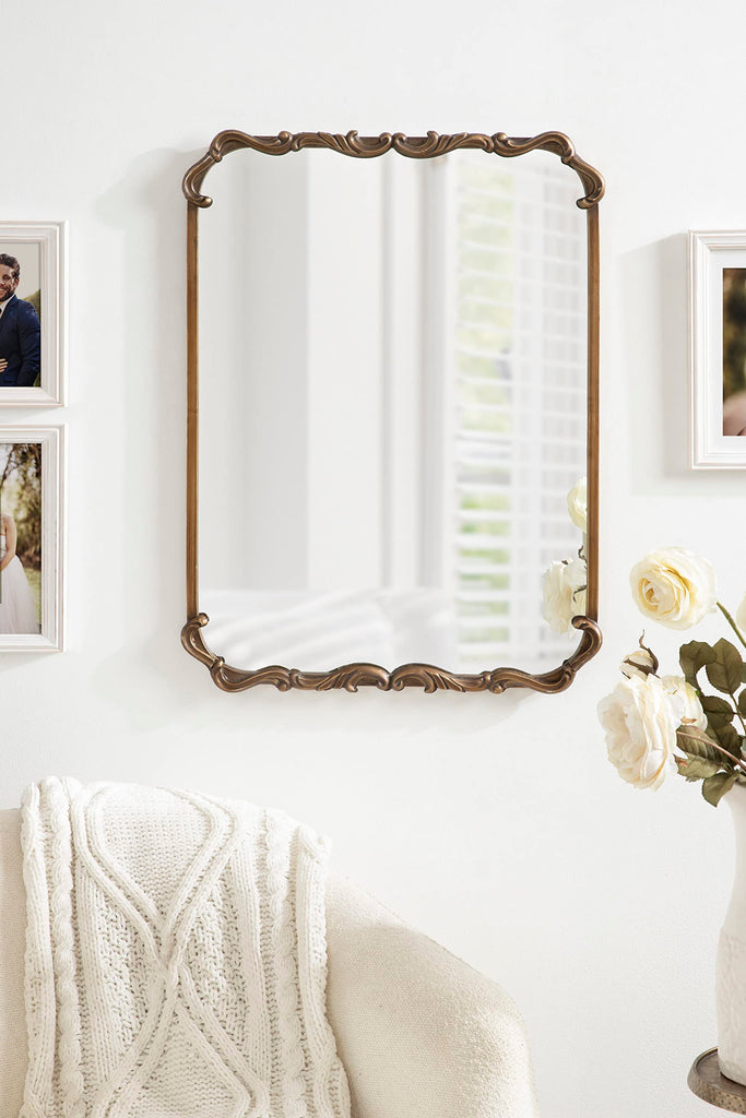 Brazelton Rounded Rectangle Ornate Traditional Mirror, 20 x 27, Gold, Ornamental Round Rectangular Classic Framed