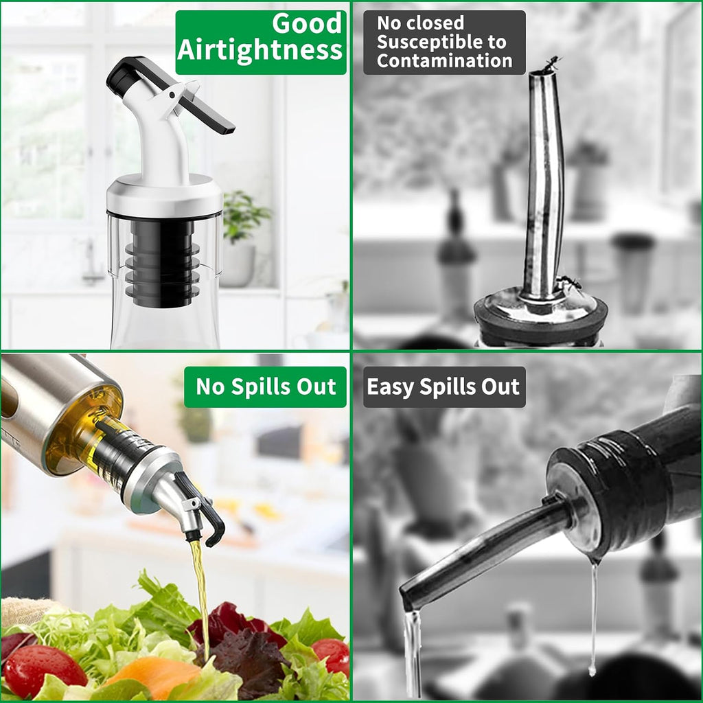 Oil Dispenser Bottle, 4 Pack Glass Olive Oil Dispenser Bottle with Shelf, 17oz/500 ml Oil and Vinegar Dispenser Set - Set of 4