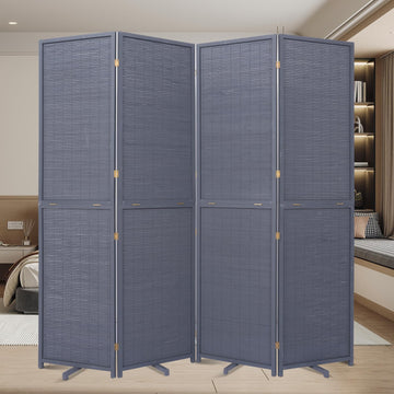 Bamboo Mesh Woven Room Divider 5.6FT, 4 Panel Folding Privacy Screen, Grey
