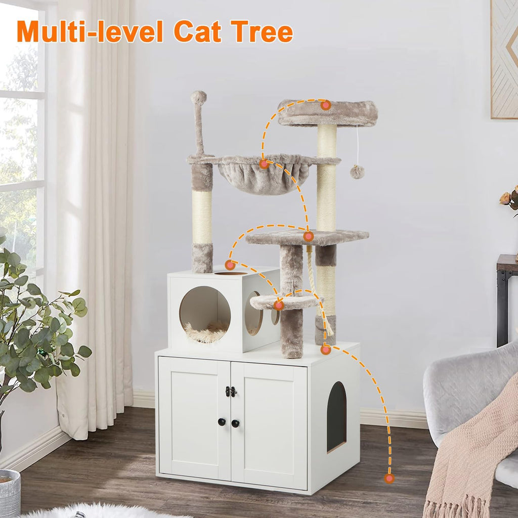 Cat Tree with Litter Box Enclosure, 2-in-1 Cat Tower