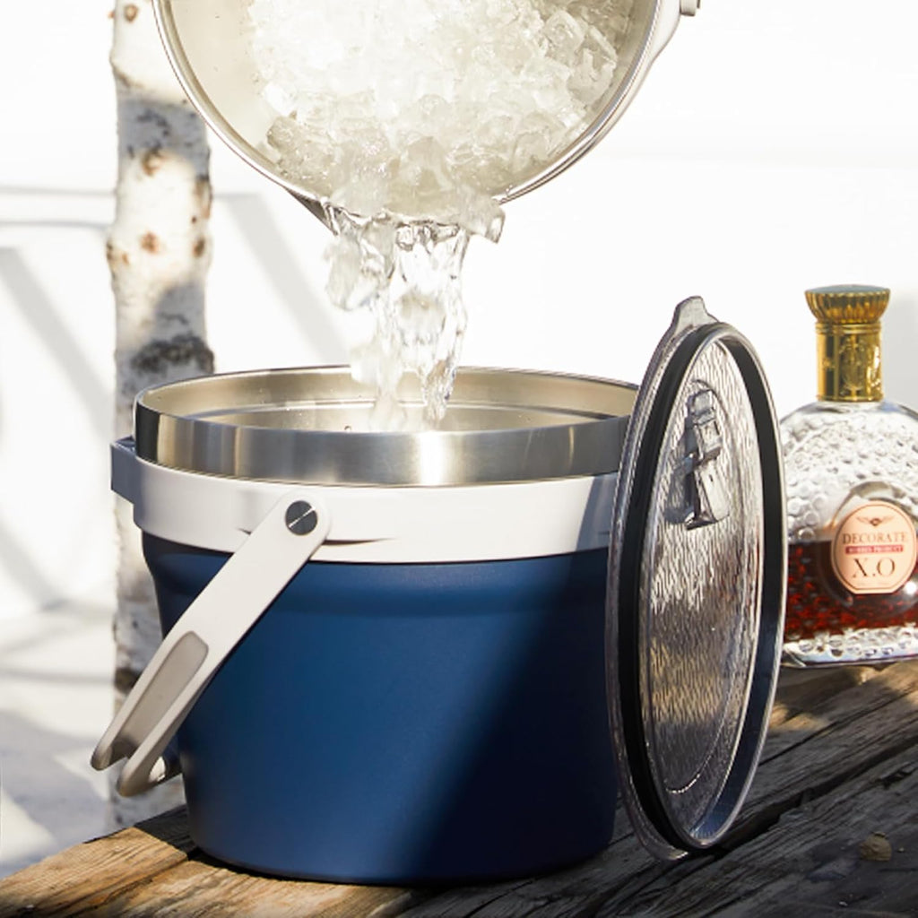 7L Vacuum Insulated Ice Bucket with Lid and Scoop& Tongs,Large capacity Stainless Steel Beverage Bucket for Cocktail