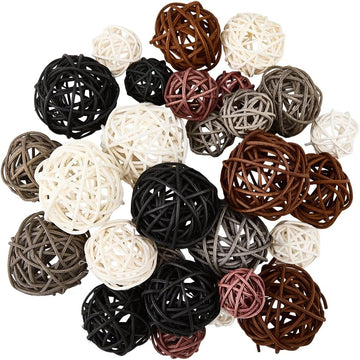 Style Rattan Wicker Balls Rattan Decorative Balls Round Black White Brown Centerpiece Table Decoration - Set of 32