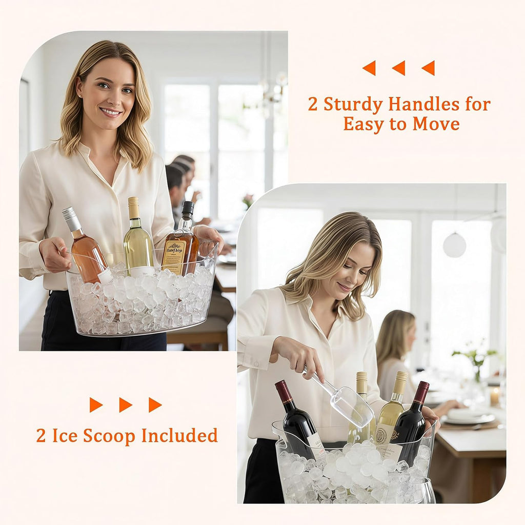 6.5L Ice Bucket 2 Pack Ice Buckets for Parties, Beverage Tub for Cocktail Bar with Handle, Drink Cooler for Wine Beer - Set of 2