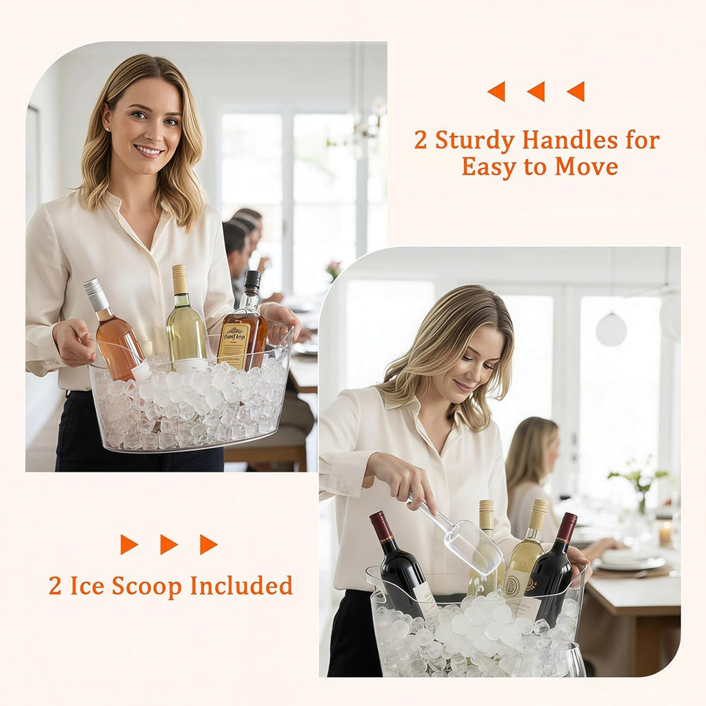 Ice Bucket 2 Pack Ice Buckets for Parties, Beverage Tub for Cocktail Bar, Drink Cooler for Wine Beer Champagne, Clear - Set of 2