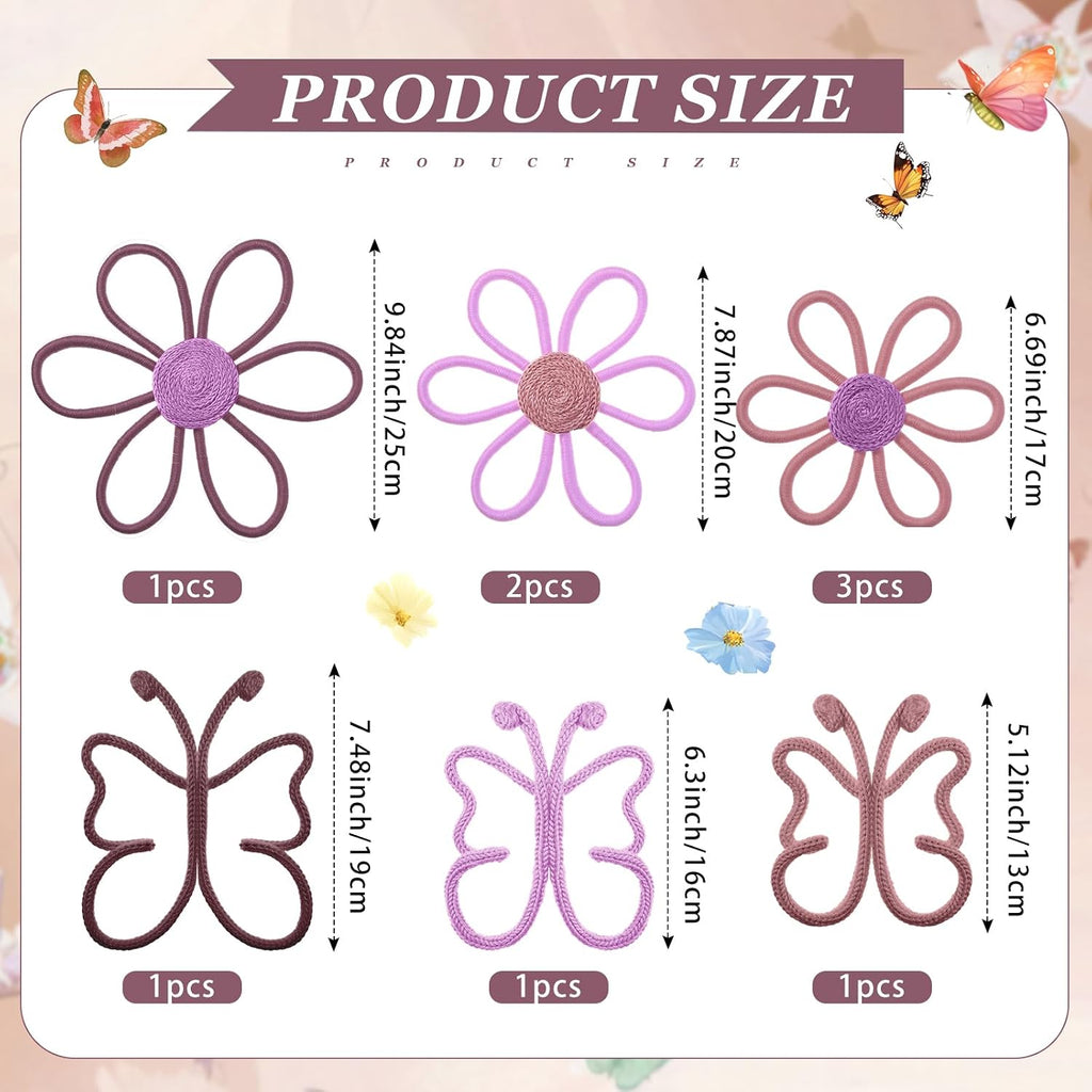9 Pcs Boho Nursery Decor 3 Size Daisy Flower and Butterflies Woven Macrame Wall Hanging Nursery Bedroom Dorm Wall