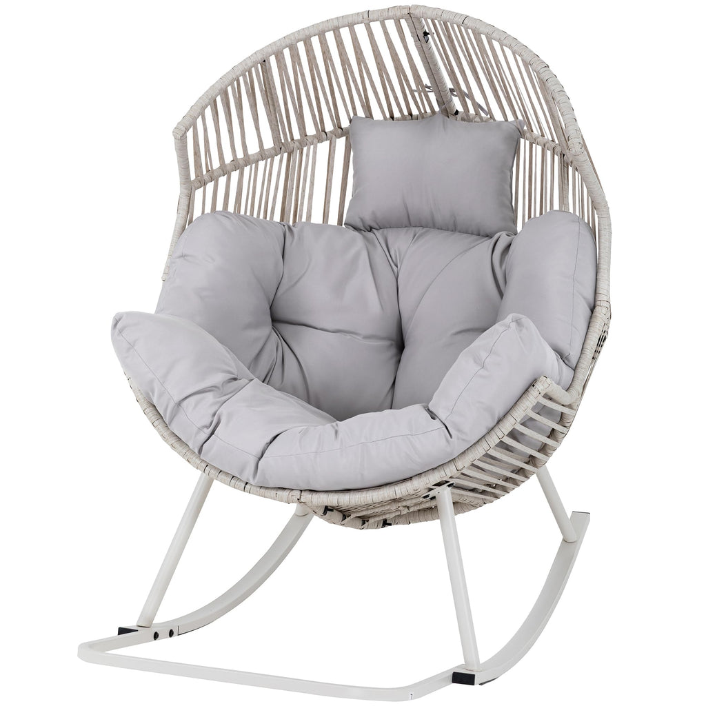 Wicker Egg Chair PE Rattan Rocking Chair with Cushion, Oversized Patio Lounge Rocker Chair for Outdoor, Indoor