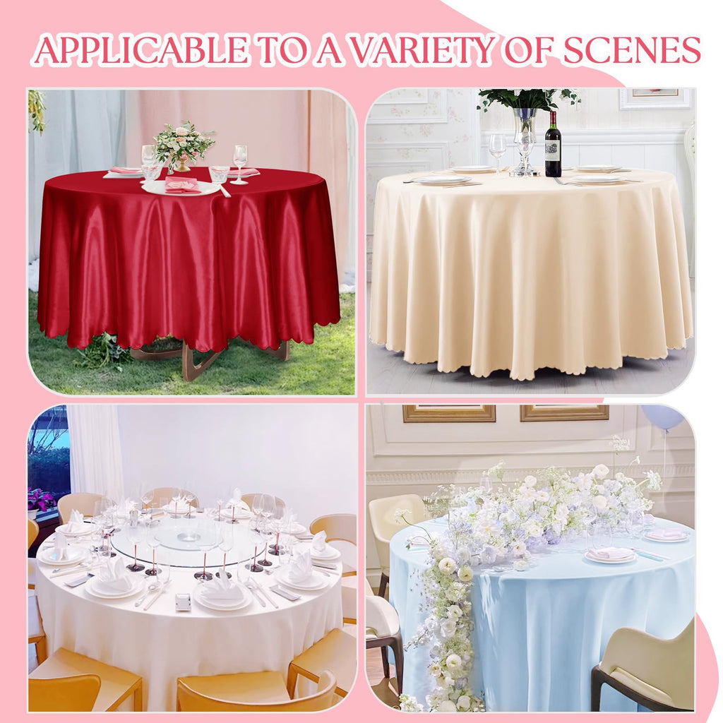 6 Pack 120 Inch Round Satin Tablecloth, Red, for 8-12 Seats