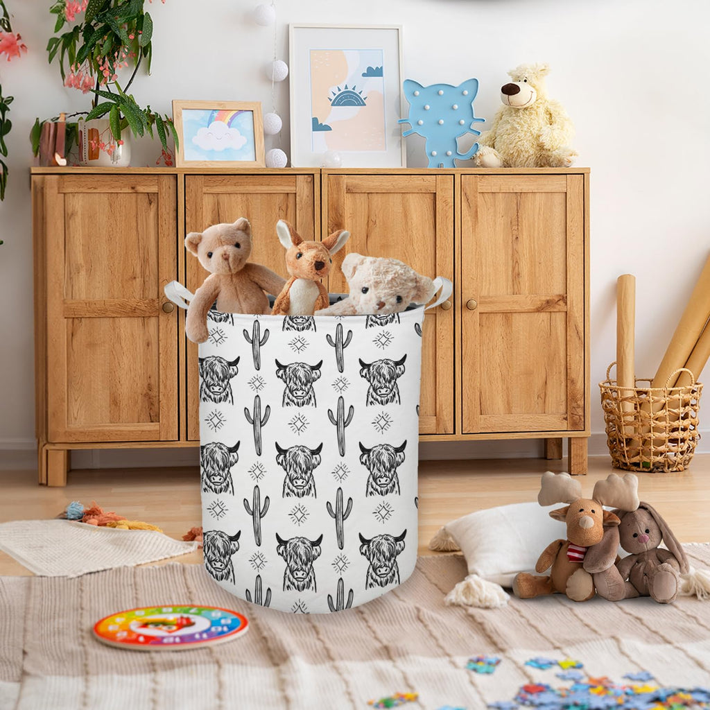 Western Laundry Basket, Retro Highland Cow Cactus Collapsible Laundry Hamper - Waterproof, Dirty Clothes Storage Bin