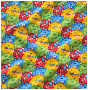 Comfy Flannel Print Packed Monsters Multi, Fabric by the Yard