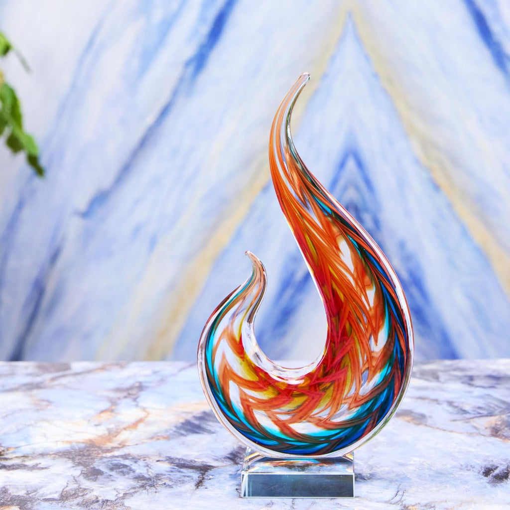 Hand Blown Flame Sommerso Art Glass Sculpture Decor 16 inch Tall Centerpiece Table Decoration