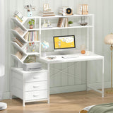 Reversible Computer Desk with Hutch, Home Office Desk with Drawers and Bookshelf