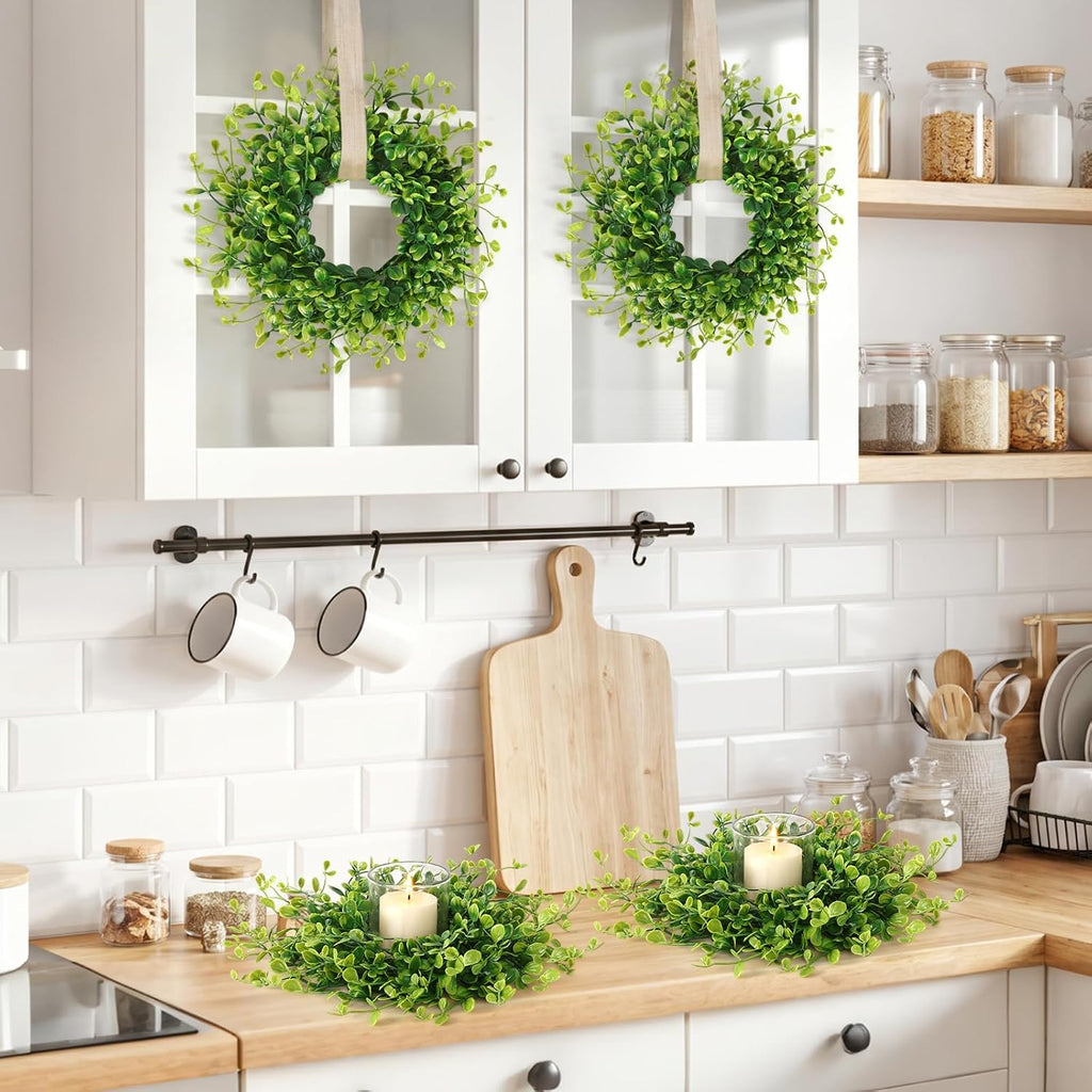 Mini Boxwood Wreaths Artificial Small Greenery Wreath - Set of 4