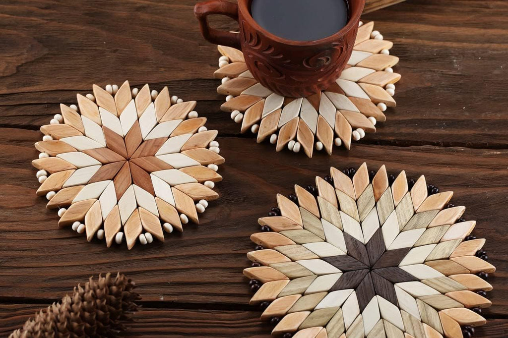 Small Handmade Wooden Trivets for Hot Dishes - Two 6" and one 7"- Coasters and Hot Pads - Great Kitchen Gift - Set of 3