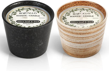 Luxury Textured Ceramic Jar Scented Candle Set 2 x 5.2oz | Non Toxic 100% Natural Coconut & Soy Wax Blend | Hand