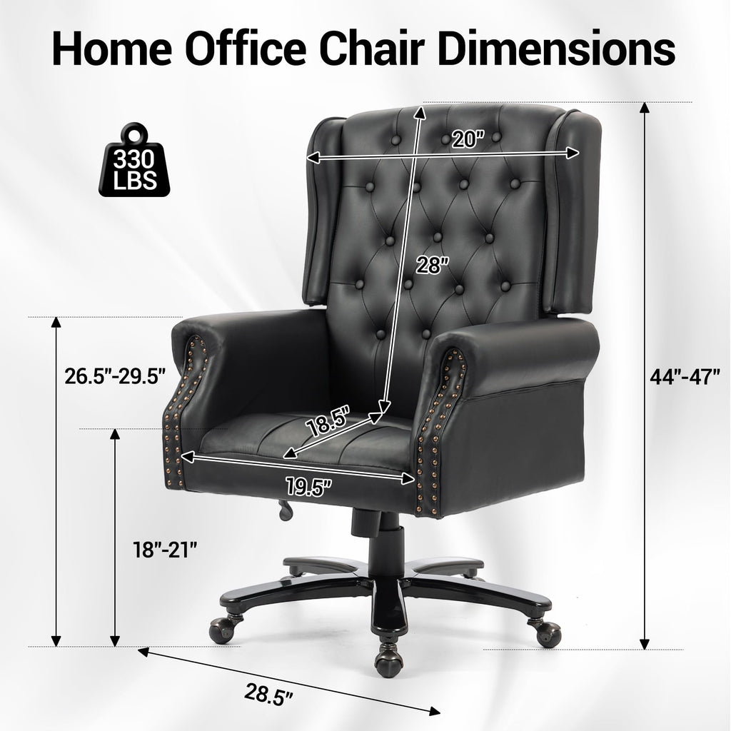 Vintage High Back Wingback Executive Office Chair, Black