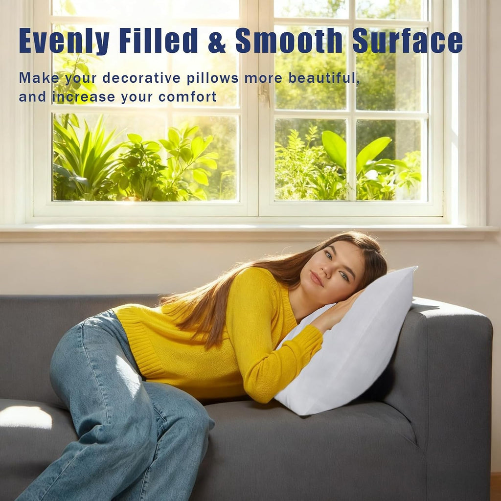 Throw Pillow Inserts, Hypoallergenic Soft & Firm Cushions with 100% Cotton Cover, 18x18 Pillows Filler - Set of 2