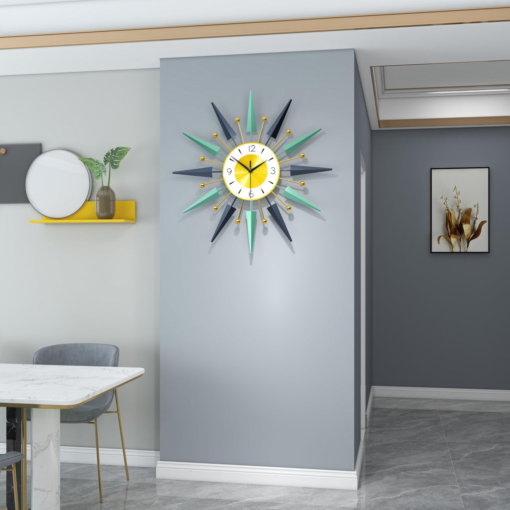 Large Modern Wall Clock Decor, 24 Inch Big Decorative Starburst Metal Wall Clock Battery Operated Bedroom