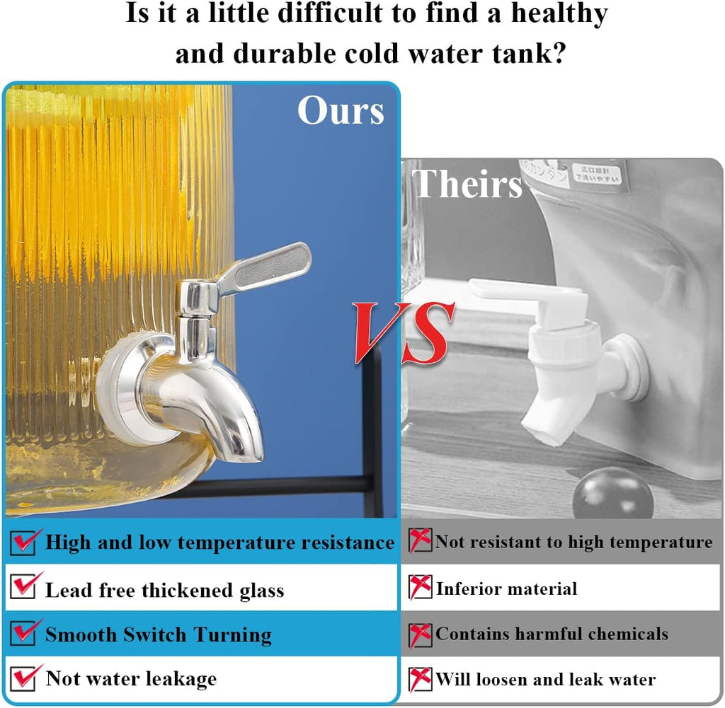 Glass Drink Dispenser for Fridge, 1 Gallon Beverage Dispenser with Leakproof Stainless Steel Spigot, Water, Laundry