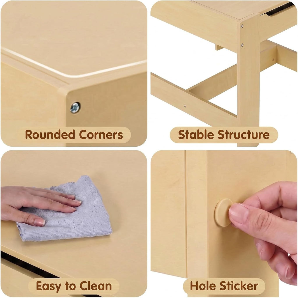 Kids Table & 2 Chairs Set, 4 in 1 Wooden Activity Table w/Storage