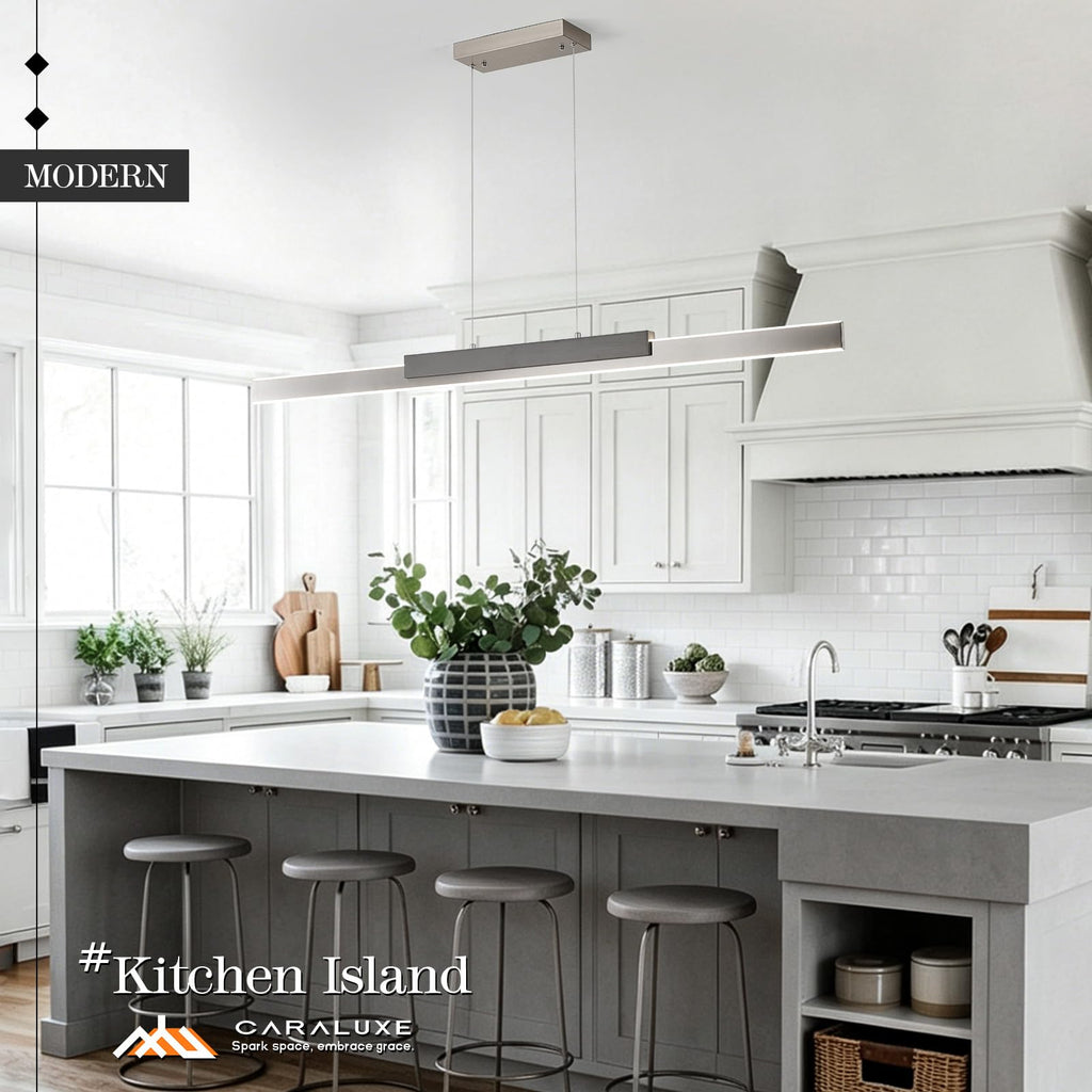 LED Linear Pendant Light 57in Brushed Nickel Island Light Dimmable