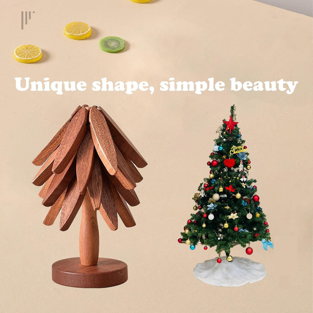 Wooden Trivets for Hot Dishes,Christmas Tree Trivet Table Mat Set,Wooden Treevet Tree Coasters for Hot Pots - Set of 4