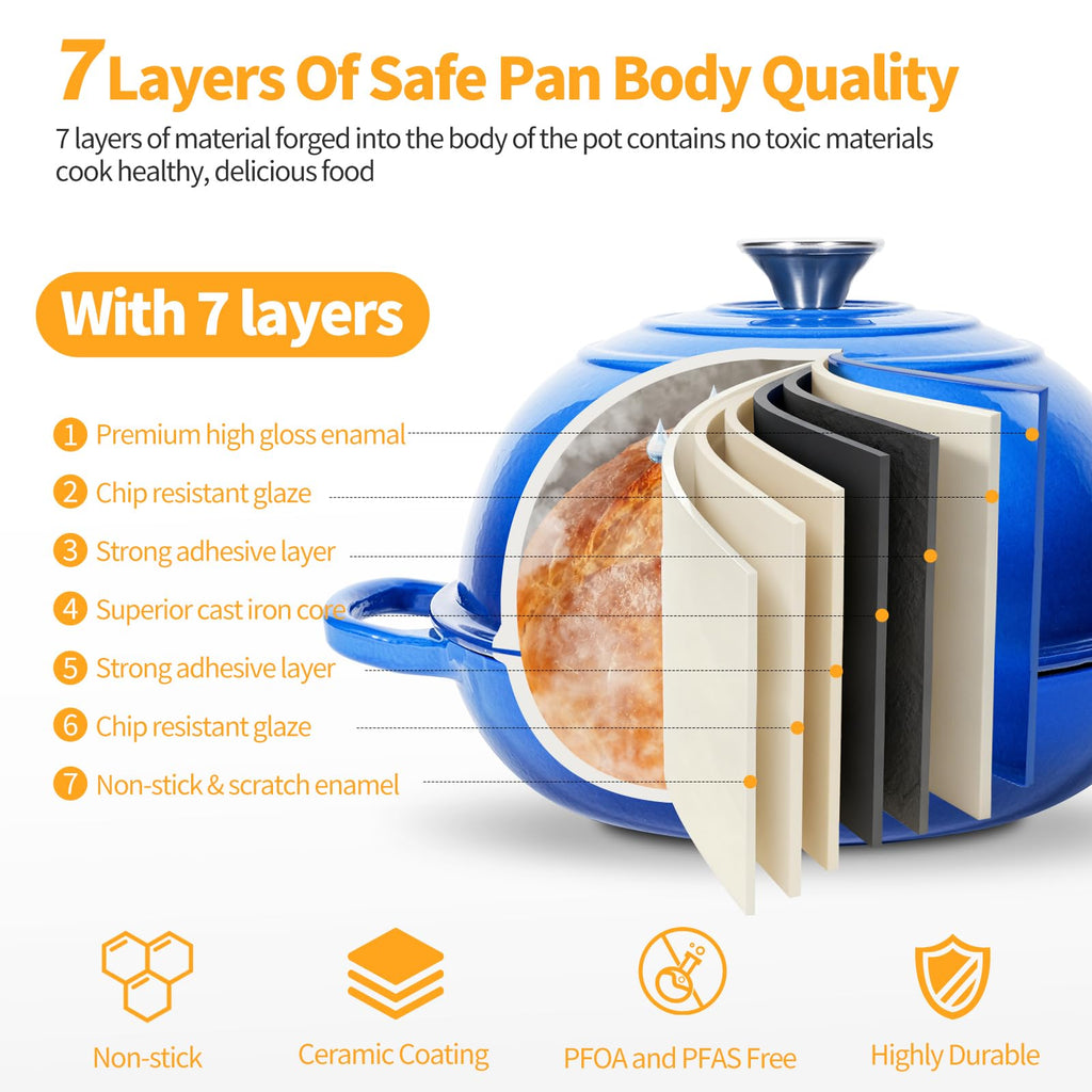 5.5QT Enameled Cast Iron Dutch Oven For Sourdough Bread Baking