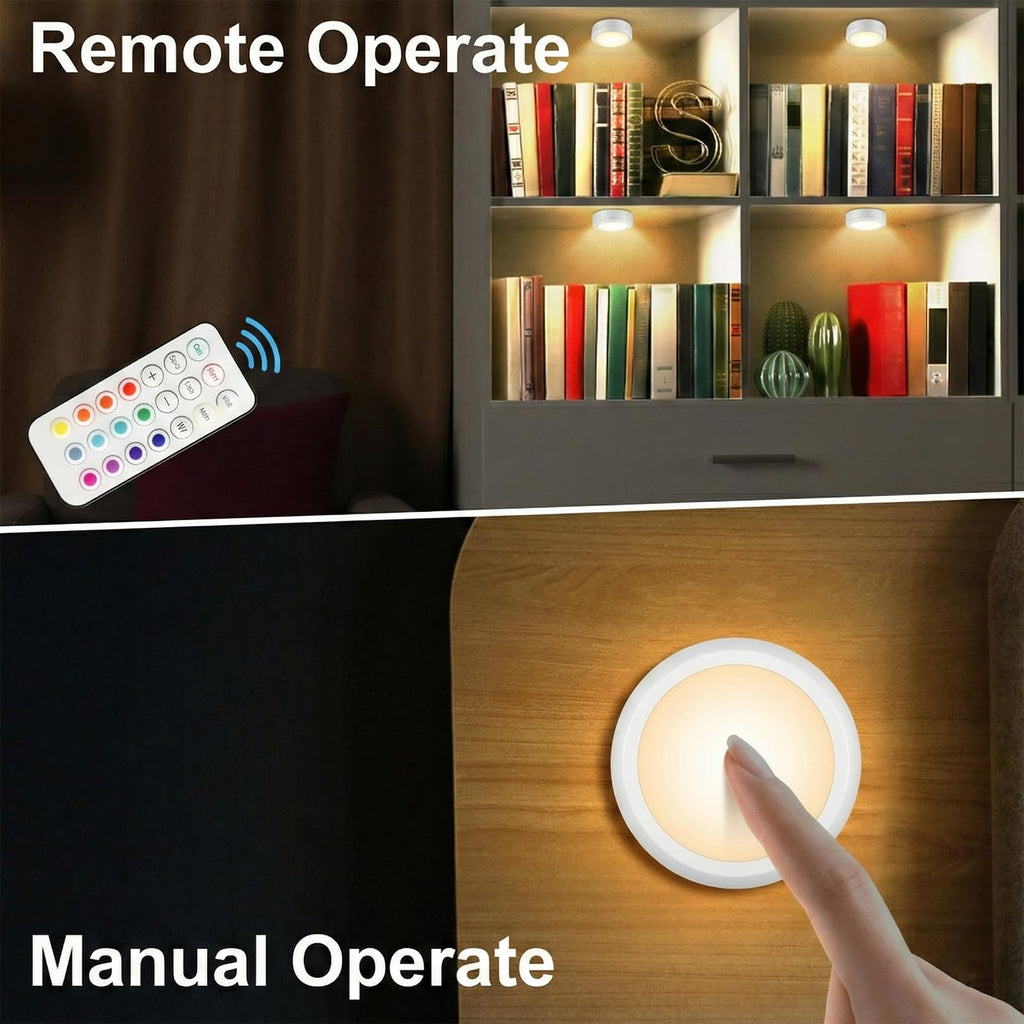 Led Under Cabinet Lighting Battery Operated Lights, 6 Puck Lights with Remote Control, Closet Lights Kitchen Cabinet