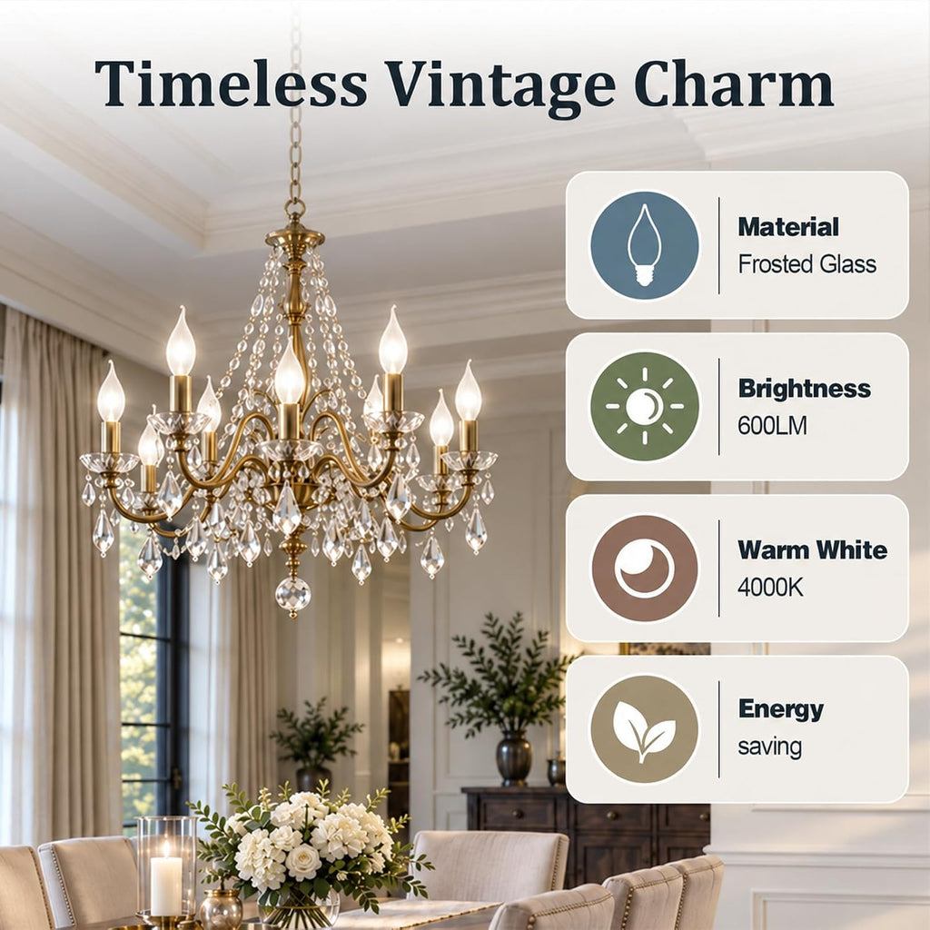 C11 Frosted Chandelier Light Bulbs, 60W 4000K Dimmable, 6 Pack