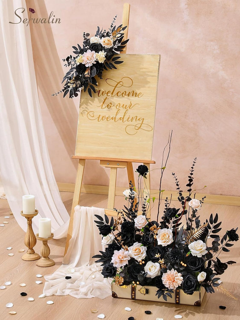 Artificial Flowers Black Gold Champagne Silk Flowers for Wedding