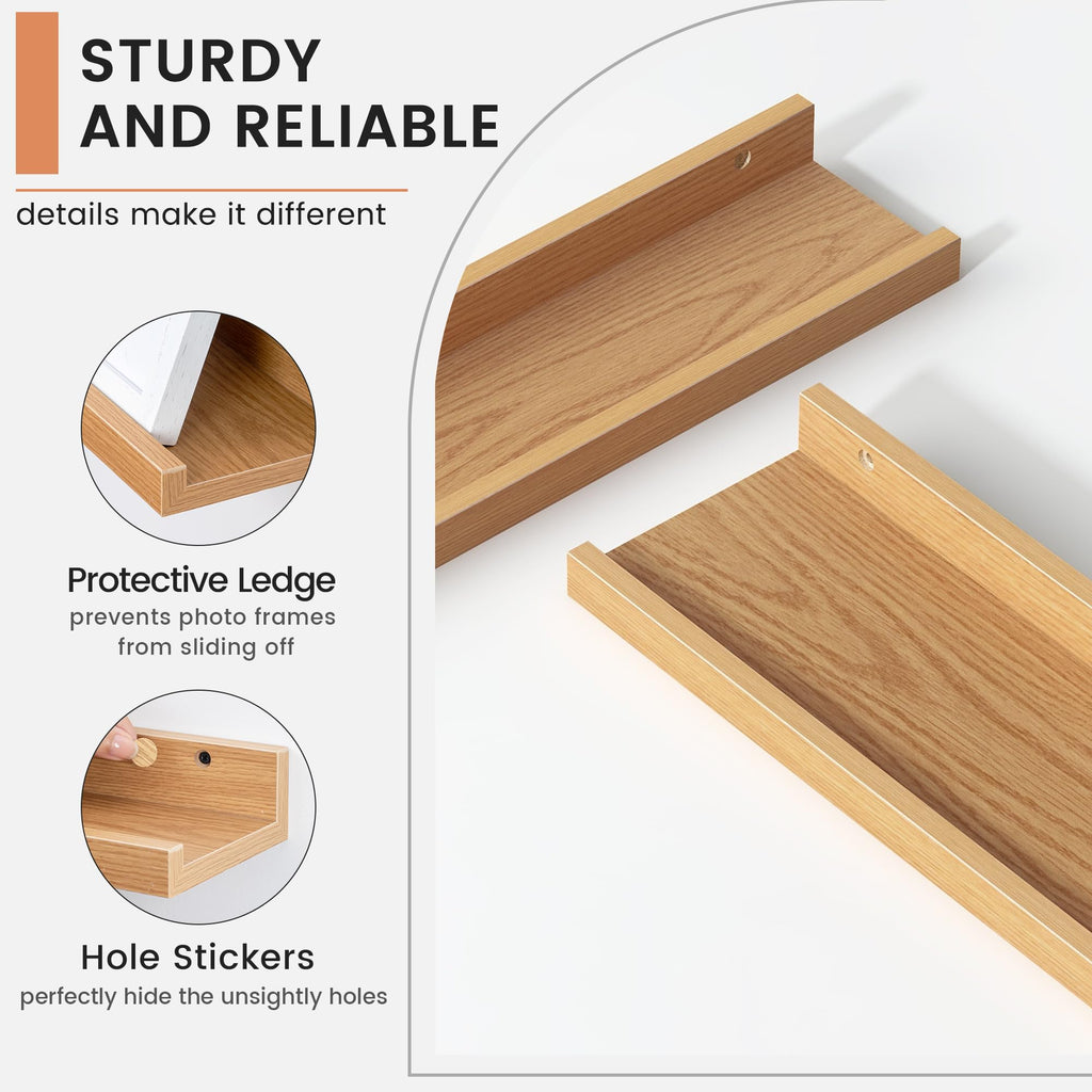 Floating Picture Ledge Shelves for Wall Set of 4, 48" W, Oak