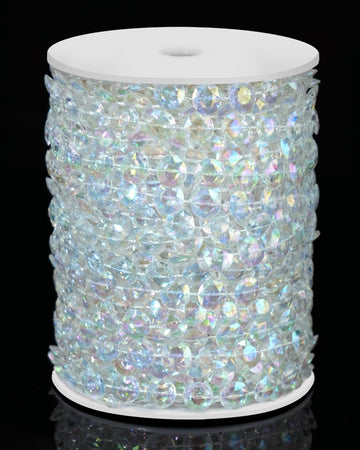 99FT Crystal Garland Strands, Acrylic Iridescent Crystal Beads String Roll, Diamond-Shaped Crystal Garland for