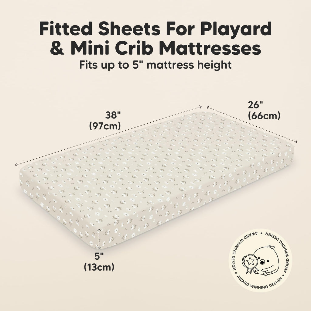 2-Pack Mini Crib Sheets Fitted, 38x26 Pack N Play Mattress Sheets (Daisies)