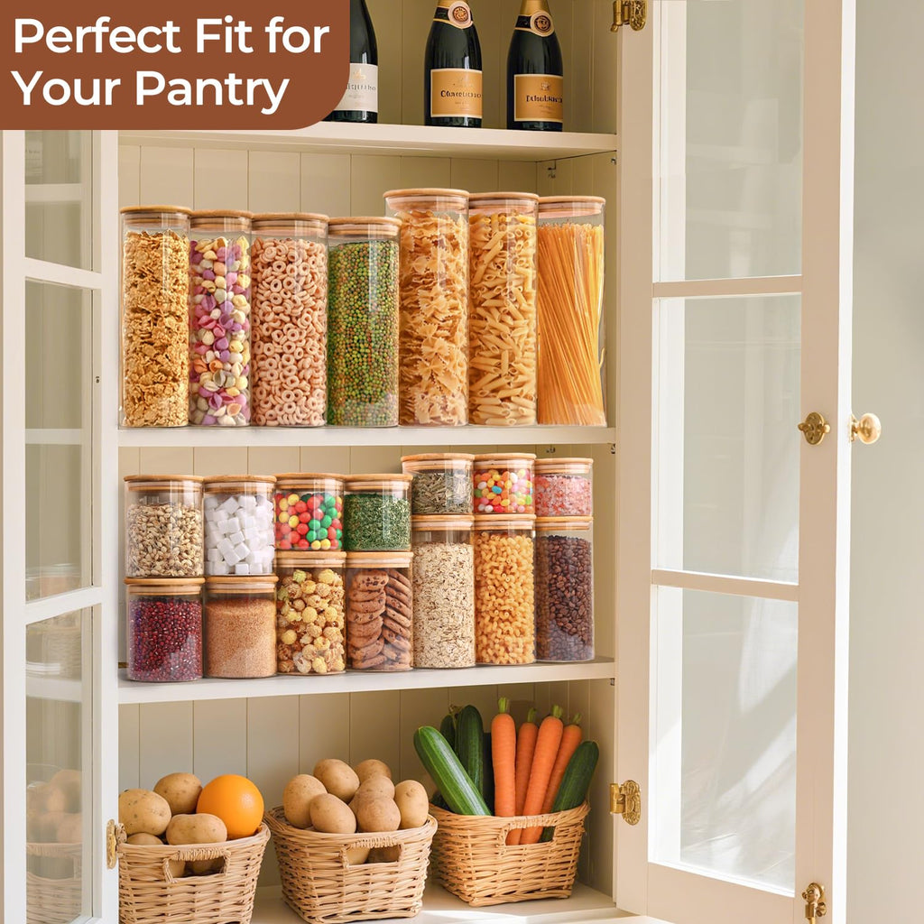 Pasta Containers Storage 2 Qt, Spaghetti Container, 3 Pack Glass Jar