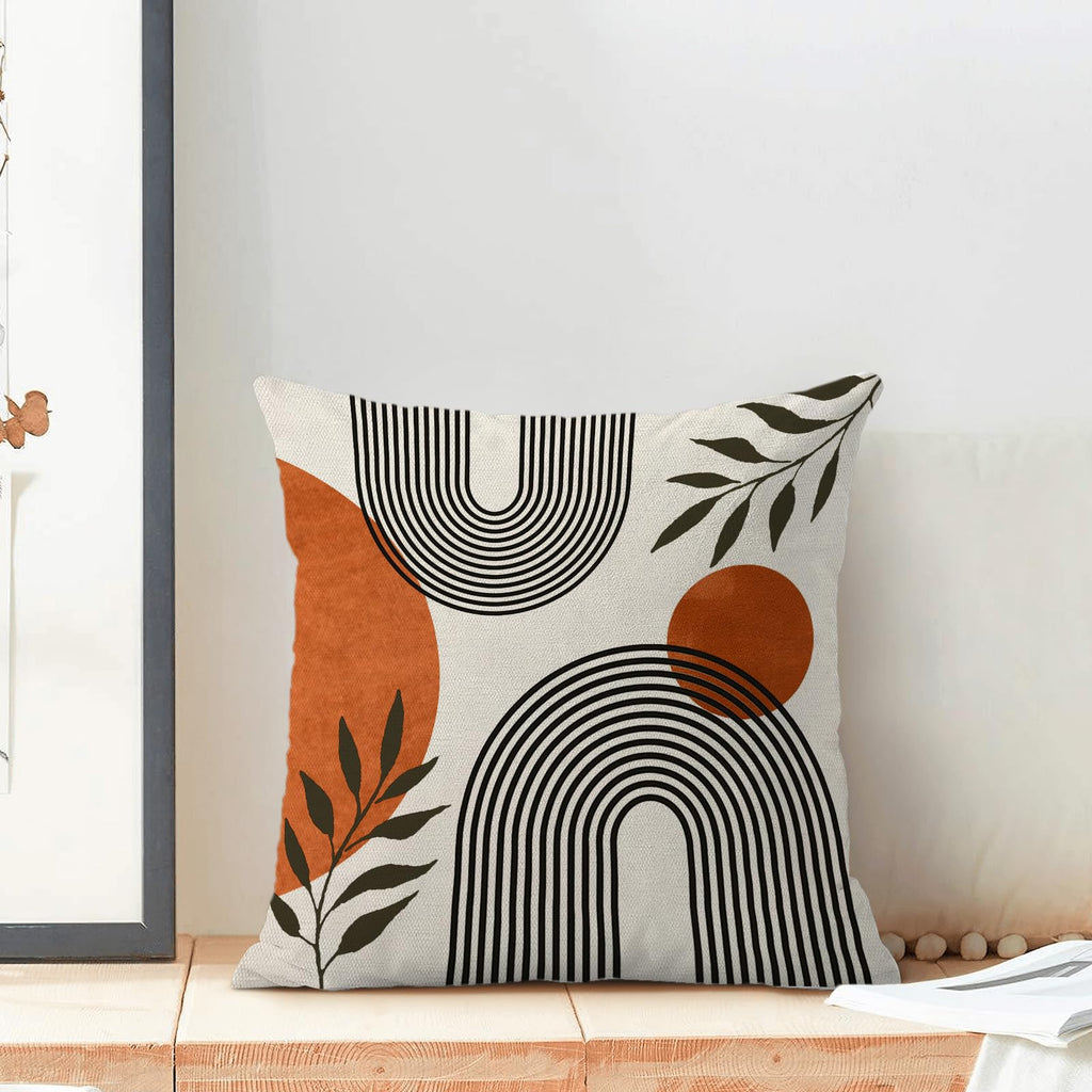 Boho Fall Pillow Covers 18x18 Inch 2 Pcs, Burnt Orange Tropical Leaf Outdoor Decorative Throw Pillows, Mid Century