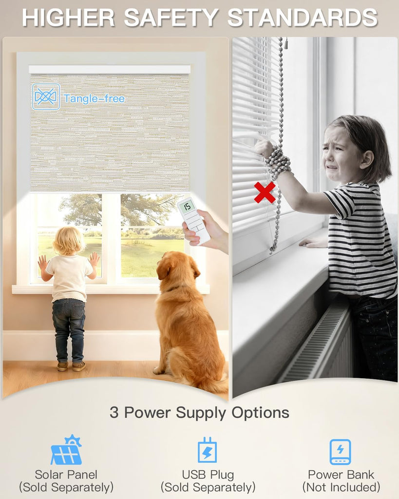Motorized Roller Shade with Remote Control, Blackout Electric Shade for Windows Compatible with Alexa Google via Hub