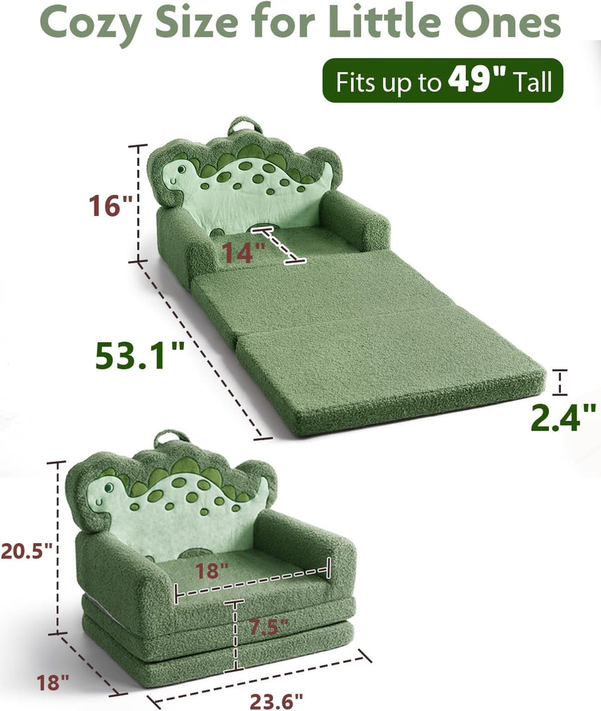 Kids Couch, in-1 Fold Out Comfy Chair, Large, Green Dinosaur