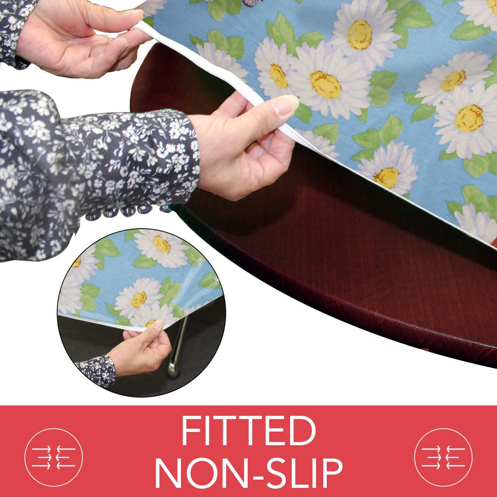 Round Tablecloth, Flannel Backed Fitted Vinyl, Elastic