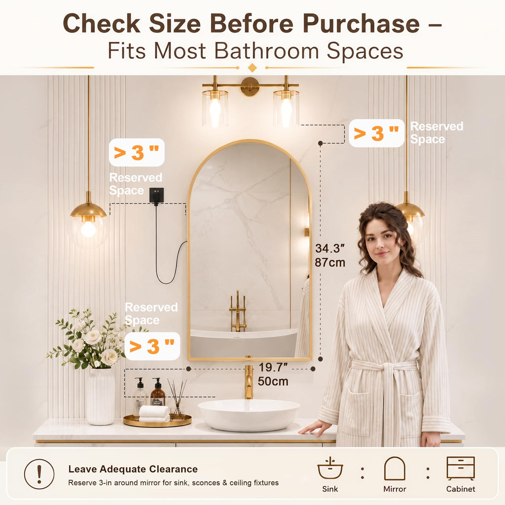 20"x34" Medicine Cabinet Mirror with Power Outlet, Surface Mount