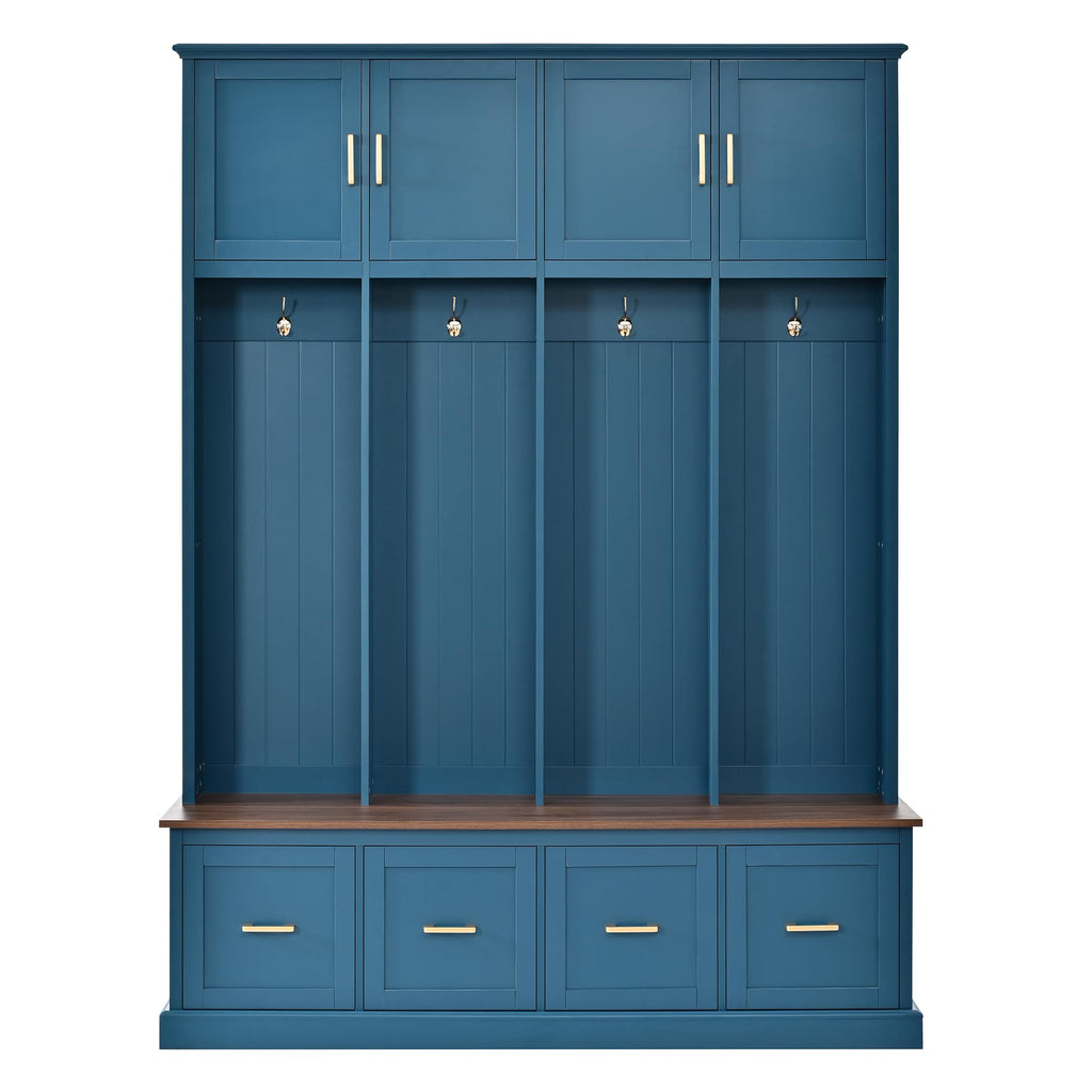 Farmhouse Hall Tree with Storage Cabinet & Shoe Bench, Navy Blue