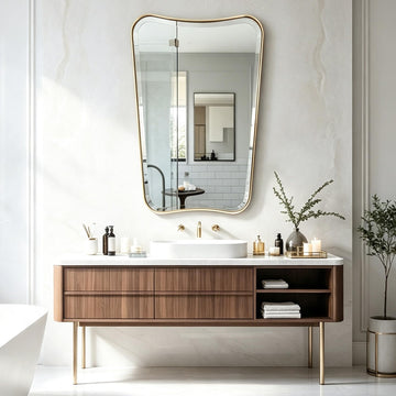 40"x24" Brushed Gold Irregular Beveled Mirror Sink
