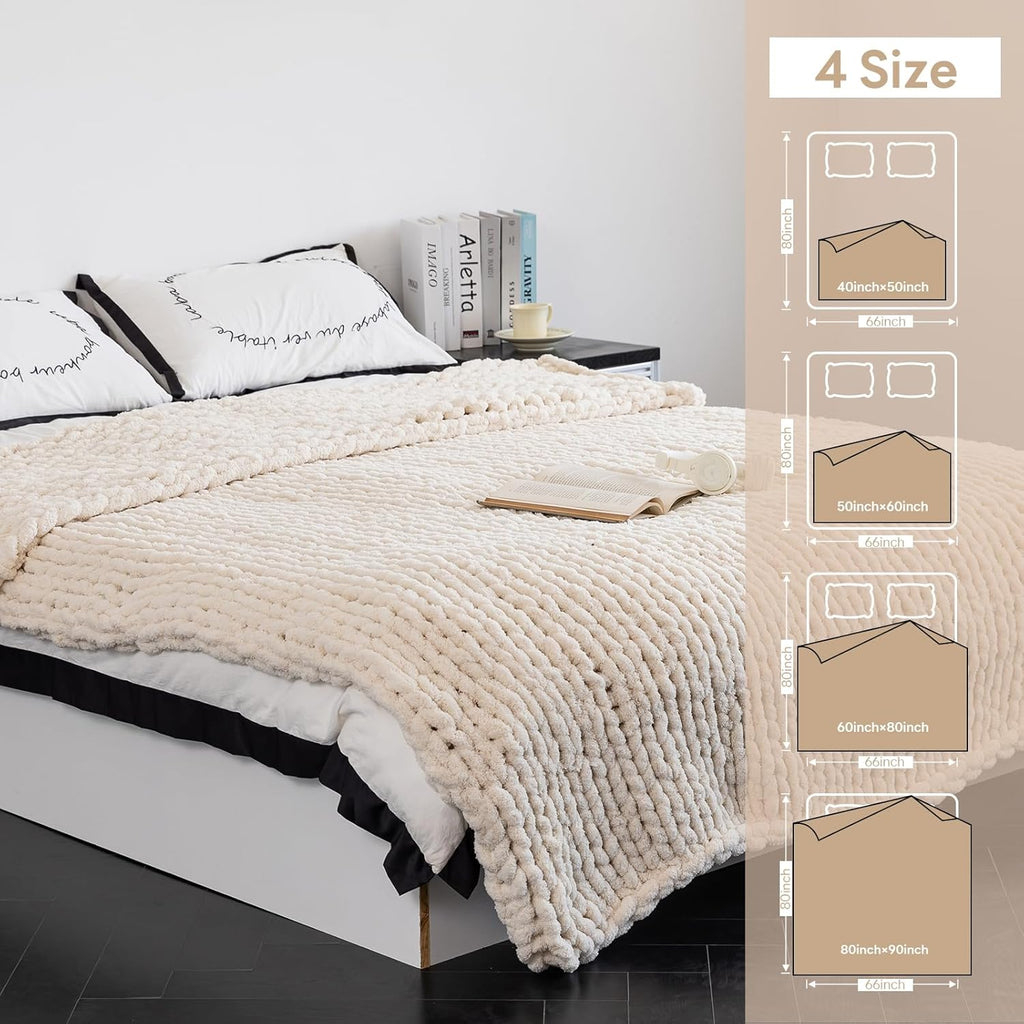 Chunky Knit Blanket - Luxury Soft Cozy 50 * 60 Throw Blanket,100% Woven Blanket Rope Knot Throw Blanket, Gift