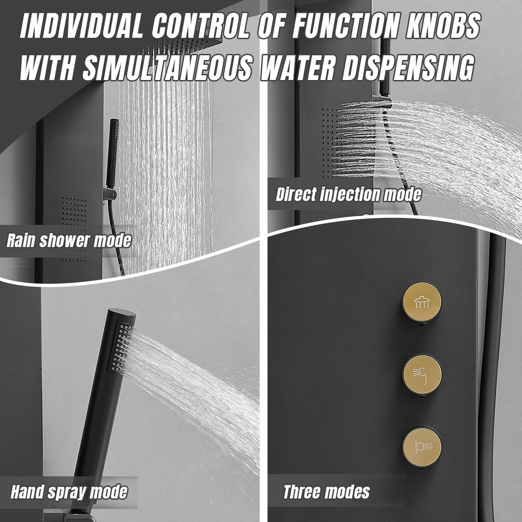 Shower Panel Tower System 3-Functions Wall Mount Black