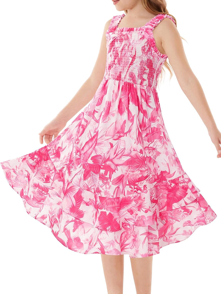 Girls Hawaiian Tropical Maxi Dress Floral Summer Beach Sundress