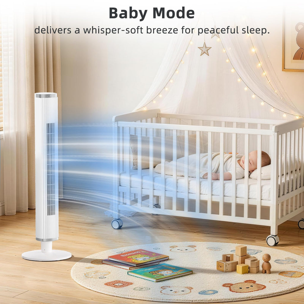 Bladeless Tower Fan with Remote, 6 Speeds, 4 Modes, 24H Timer, 60° Oscillation ,41-Inch,White