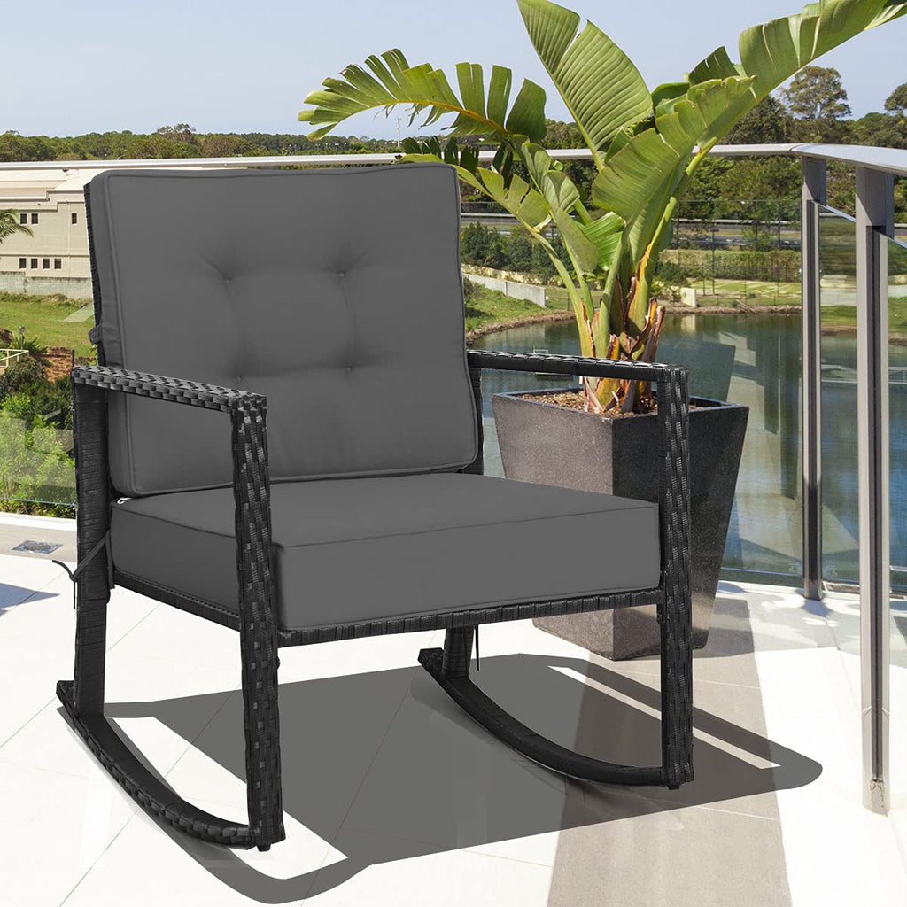 Outdoor Rocking Chair with 5" Thick Soft Cushions, Grey (2)
