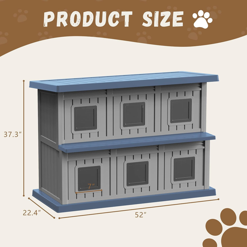 Outdoor Cat House Resin Double-Decker Cat Houses for Cats Weatherproof Large Space Cat Shelter Indoor & Outdoor Use