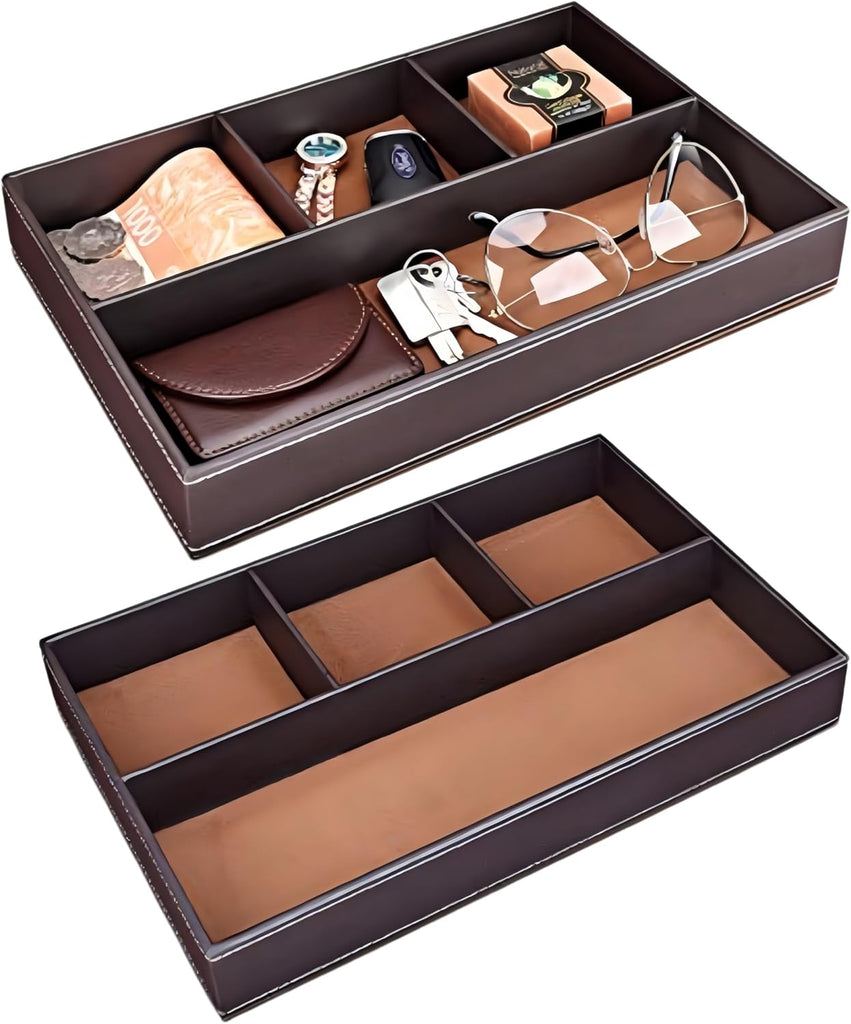 Faux Leather Valet Tray for Men, Brown