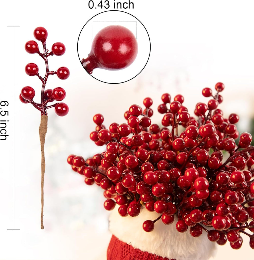 50-Pack Christmas Tree Decorations 6.5" Red Berry Stems Ornaments - Set of 50