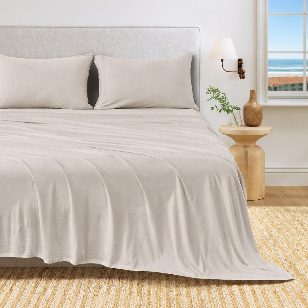 Organic Cotton Jersey Knit Sheets - Soft, Stretchy, 4-Piece Bed Sheet Set - Breathable Sheet & Pillowcase
